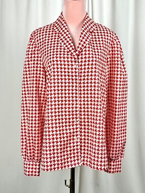 Vintage Judy Bond Red Houndstooth Mod Blouse